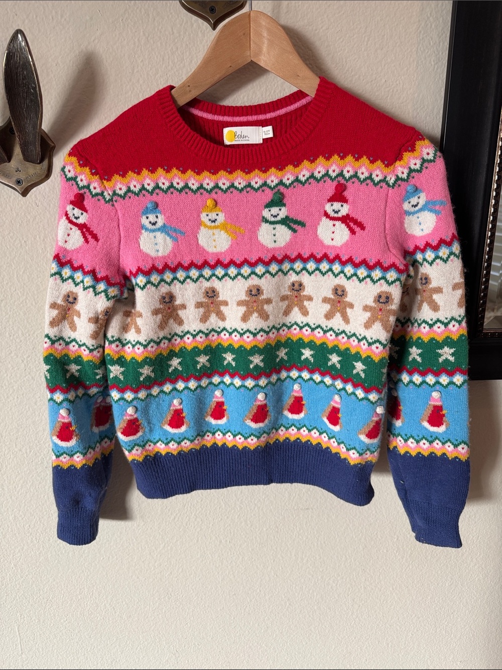 Boden Red Sweater with Pink Trim